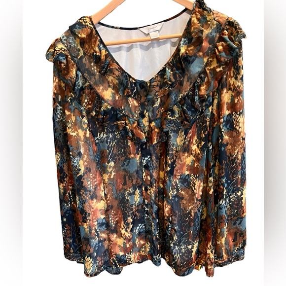 CJ Banks Tops - CJ Banks Womens TOP 3X button up Lined peasant ruffle Floral V-Neck Boho Sleeve